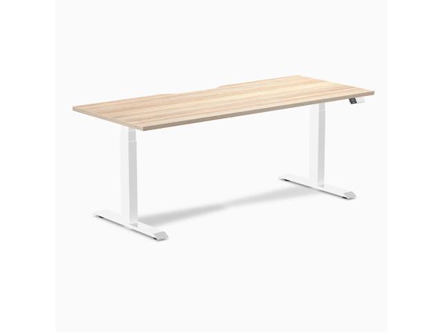 Desky Dual Scalloped Laminate Sit Stand Desk - Classic Oak / 70.9 x 29.5 in / White