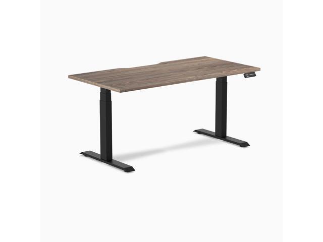 Desky Dual Scalloped Laminate Sit Stand Desk - Natural Walnut / 59.1 x 29.5 in / Matte Black
