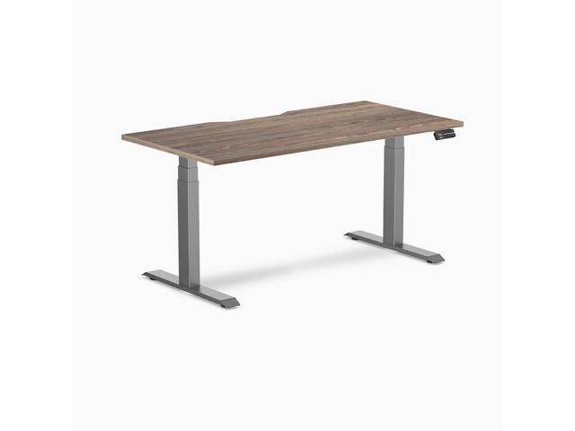 Desky Dual Scalloped Laminate Sit Stand Desk - Natural Walnut / 59.1 x 29.5 in / Space Gray