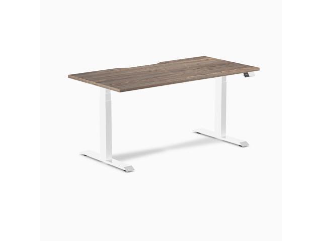 Desky Dual Scalloped Laminate Sit Stand Desk - Natural Walnut / 59.1 x 29.5 in / White