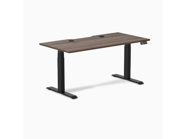 Desky Dual Scalloped Laminate Sit Stand Desk - Jarrah Legno / 59.1 x 29.5 in with Grommets / Matte Black