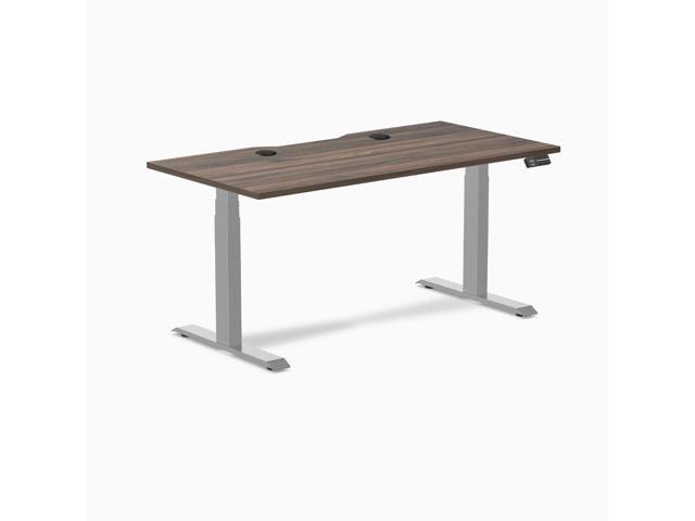Desky Dual Scalloped Laminate Sit Stand Desk - Jarrah Legno / 59.1 x 29.5 in with Grommets / Gray