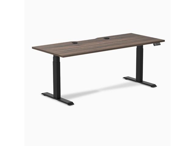 Desky Dual Scalloped Laminate Sit Stand Desk - Jarrah Legno / 70.9 x 29.5 in with Grommets / Matte Black