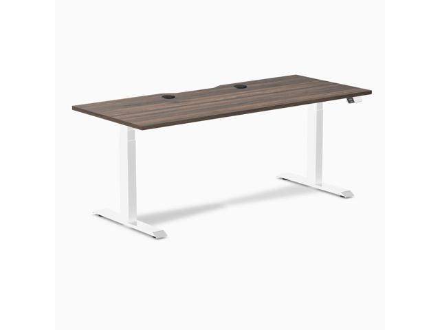 Desky Dual Scalloped Laminate Sit Stand Desk - Jarrah Legno / 70.9 x 29.5 in with Grommets / White