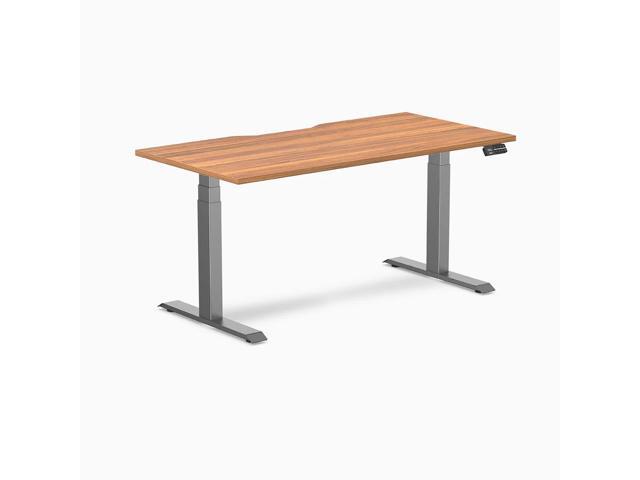 Desky Dual Scalloped Laminate Sit Stand Desk - Prime Oak / 59.1 x 29.5 in / Space Gray