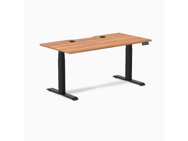 Desky Dual Scalloped Laminate Sit Stand Desk - Prime Oak / 59.1 x 29.5 in with Grommets / Matte Black
