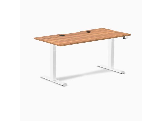 Desky Dual Scalloped Laminate Sit Stand Desk - Prime Oak / 59.1 x 29.5 in with Grommets / White