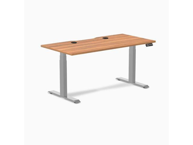 Desky Dual Scalloped Laminate Sit Stand Desk - Prime Oak / 59.1 x 29.5 in with Grommets / Gray