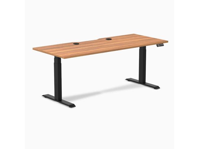 Desky Dual Scalloped Laminate Sit Stand Desk - Prime Oak / 70.9 x 29.5 in with Grommets / Matte Black