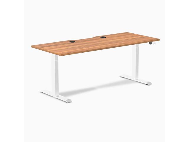 Desky Dual Scalloped Laminate Sit Stand Desk - Prime Oak / 70.9 x 29.5 in with Grommets / White