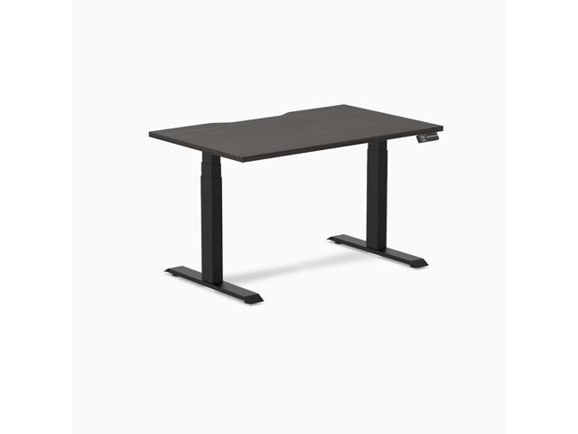 Desky Dual Scalloped Laminate Sit Stand Desk - Burnished Wood / 47.2 x 29.5 in / Matte Black
