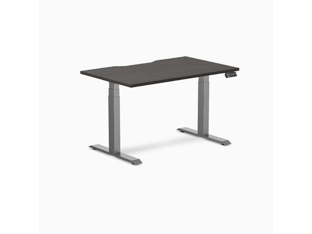 Desky Dual Scalloped Laminate Sit Stand Desk - Burnished Wood / 47.2 x 29.5 in / Space Gray