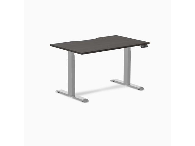 Desky Dual Scalloped Laminate Sit Stand Desk - Burnished Wood / 47.2 x 29.5 in / Gray