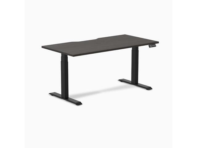 Desky Dual Scalloped Laminate Sit Stand Desk - Burnished Wood / 59.1 x 29.5 in / Matte Black