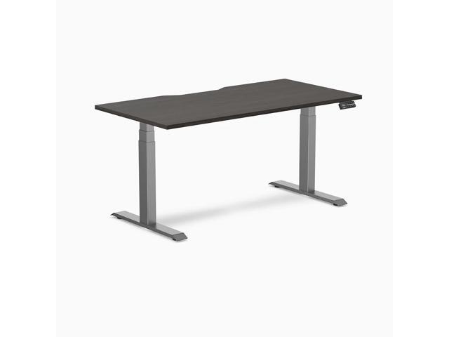 Desky Dual Scalloped Laminate Sit Stand Desk - Burnished Wood / 59.1 x 29.5 in / Space Gray