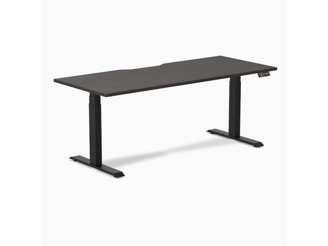 Desky Dual Scalloped Laminate Sit Stand Desk - Burnished Wood / 70.9 x 29.5 in / Matte Black