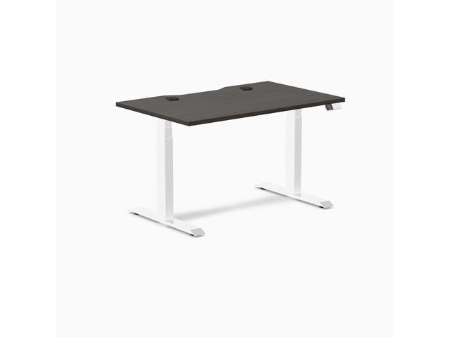 Desky Dual Scalloped Laminate Sit Stand Desk - Burnished Wood / 47.2 x 29.5 in with Grommets / White