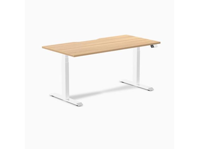Desky Dual Scalloped Laminate Sit Stand Desk - Sublime Teak / 59.1 x 29.5 in / White