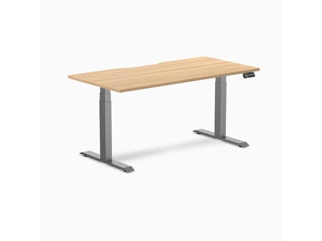 Desky Dual Scalloped Laminate Sit Stand Desk - Sublime Teak / 59.1 x 29.5 in / Space Gray