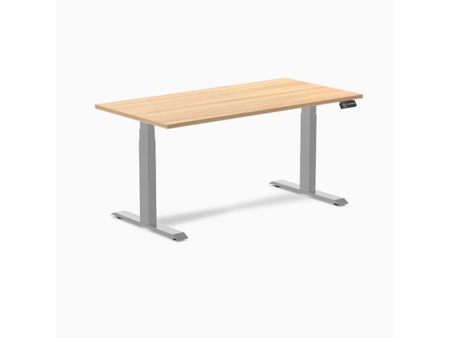 Desky Dual Scalloped Laminate Sit Stand Desk - Sublime Teak / 59.1 x 29.5 in / Gray