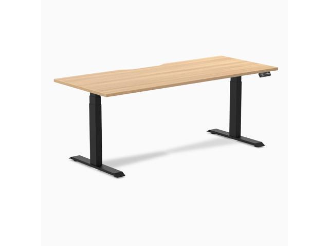 Desky Dual Scalloped Laminate Sit Stand Desk - Sublime Teak / 70.9 x 29.5 in / Matte Black