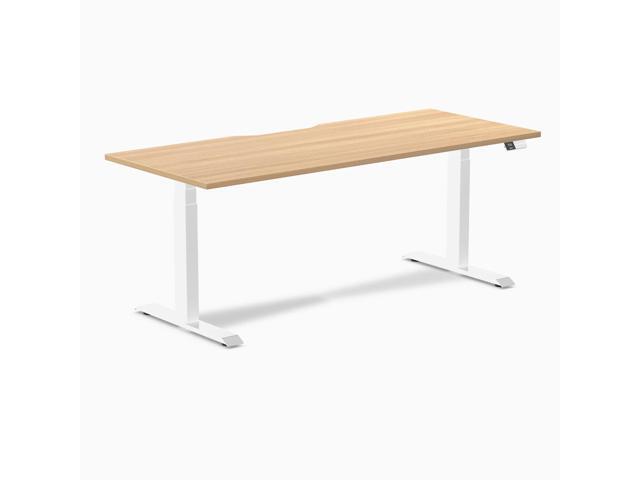 Desky Dual Scalloped Laminate Sit Stand Desk - Sublime Teak / 70.9 x 29.5 in / White