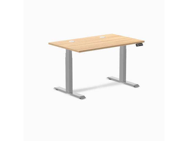 Desky Dual Scalloped Laminate Sit Stand Desk - Sublime Teak / 47.2 x 29.5 in with Grommets / Gray