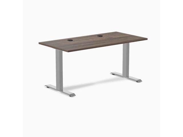 Desky Zero Scalloped Laminate Office Desk - Jarrah Legno / 59.1 x 29.5 in with Grommets / Gray