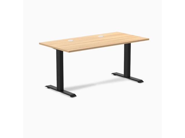 Desky Zero Scalloped Laminate Office Desk - Sublime Teak / 59.1 x 29.5 in with Grommets / Matte Black