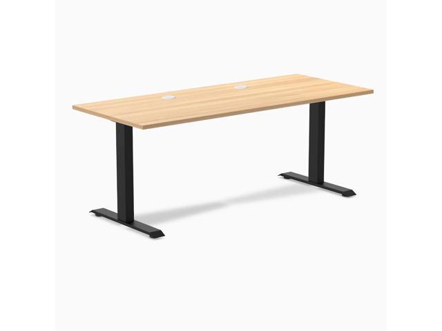 Desky Zero Scalloped Laminate Office Desk - Sublime Teak / 70.9 x 29.5 in with Grommets / Matte Black
