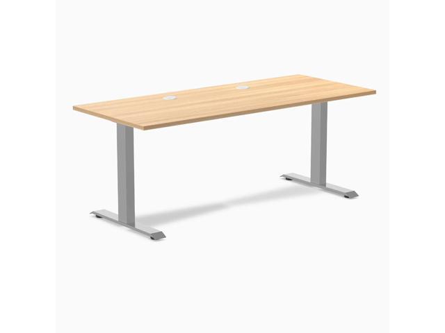 Desky Zero Scalloped Laminate Office Desk - Sublime Teak / 70.9 x 29.5 in with Grommets / Gray