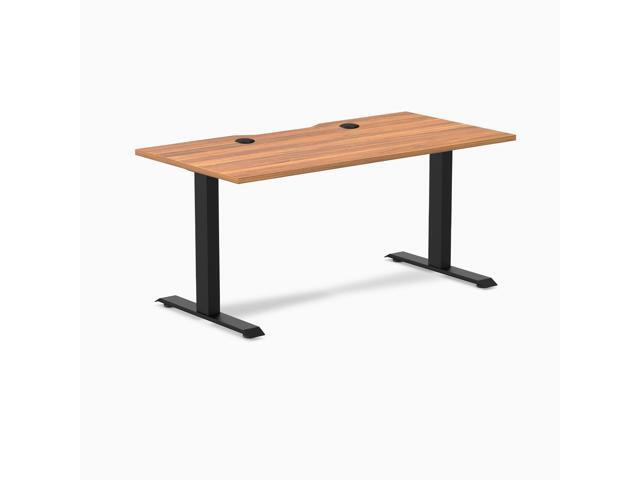 Desky Zero Scalloped Laminate Office Desk - Prime Oak / 59.1 x 29.5 in with Grommets / Matte Black