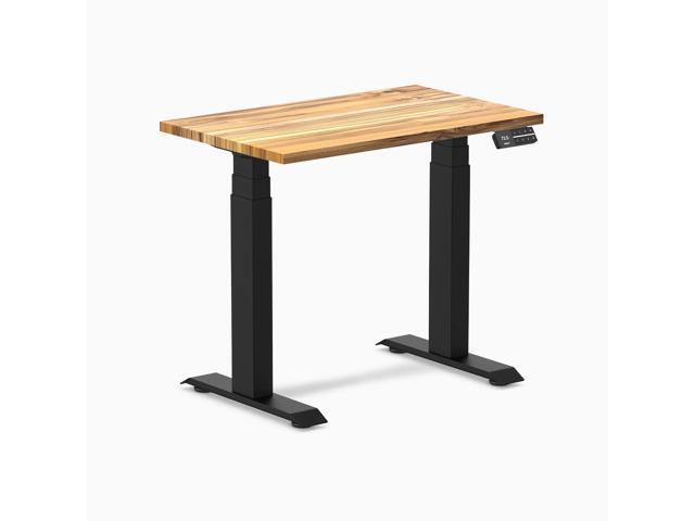 Desky Dual Mini Hardwood Sit Stand Desk - Teak / 32 x 20 in / Matte Black