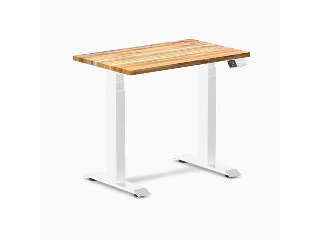Desky Dual Mini Hardwood Sit Stand Desk - Teak / 32 x 20 in / White
