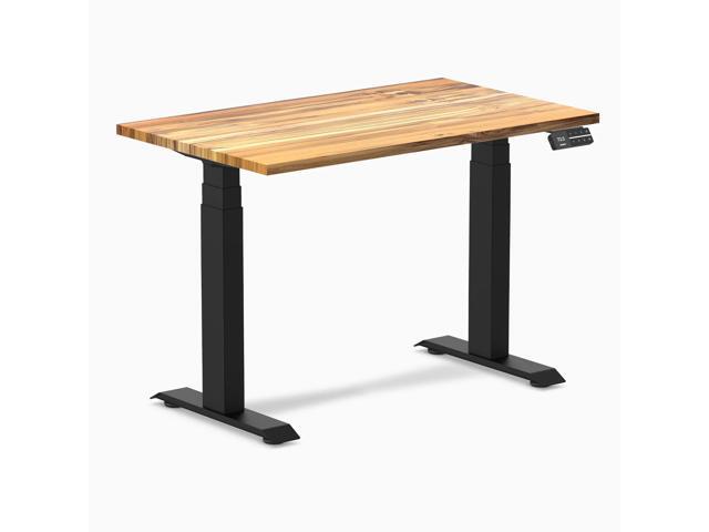 Desky Dual Mini Hardwood Sit Stand Desk - Teak / 40 x 24 in / Matte Black