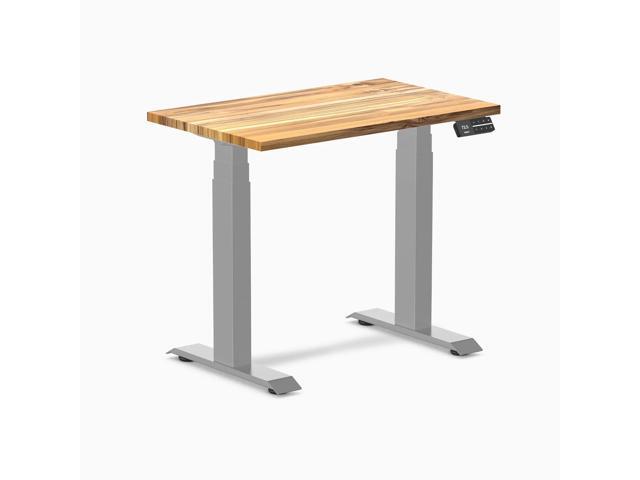 Desky Dual Mini Hardwood Sit Stand Desk - Teak / 32 x 20 in / Grey