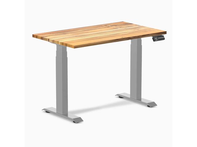 Desky Dual Mini Hardwood Sit Stand Desk - Teak / 40 x 24 in / Grey