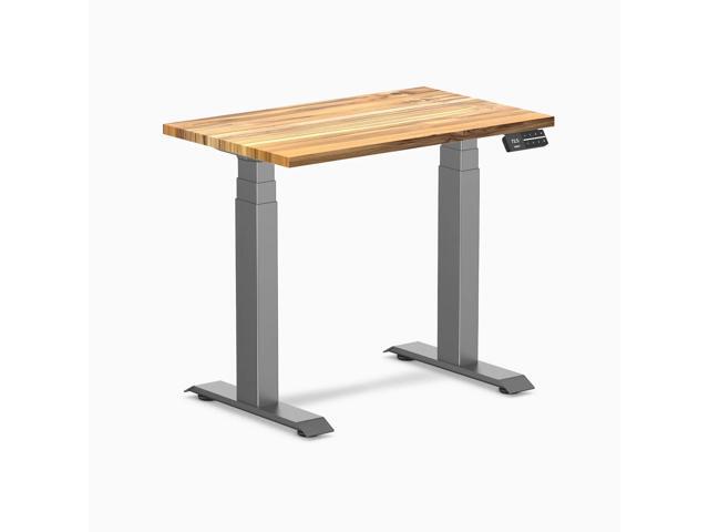 Desky Dual Mini Hardwood Sit Stand Desk - Teak / 32 x 20 in / Space Gray