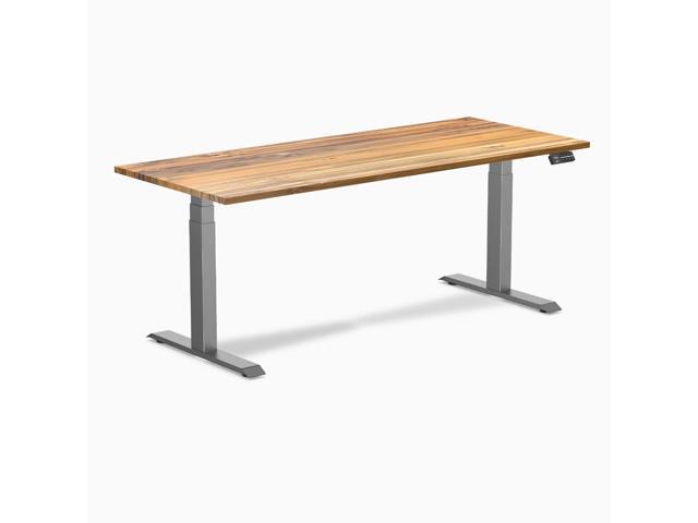 Desky Dual Hardwood Sit Stand Desk - Teak / 72 x 30 inches / Space Gray