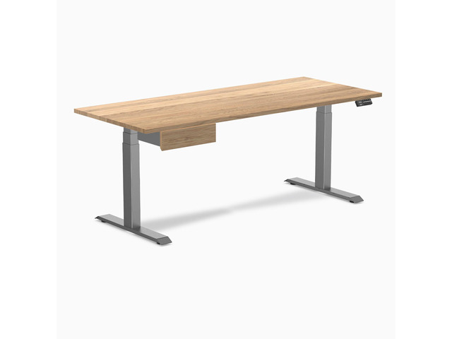 Desky Dual Hardwood Standing Desk With Drawer - White Oak / 72 x 30 in / Space Gray