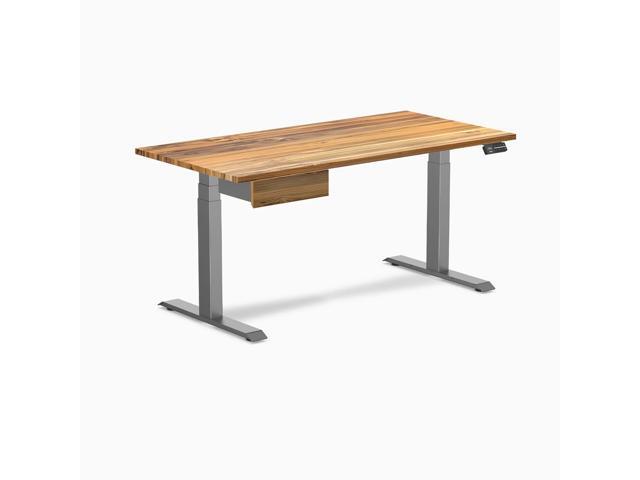 Desky Dual Hardwood Standing Desk With Drawer - Teak / 60 x 30 in / Space Gray
