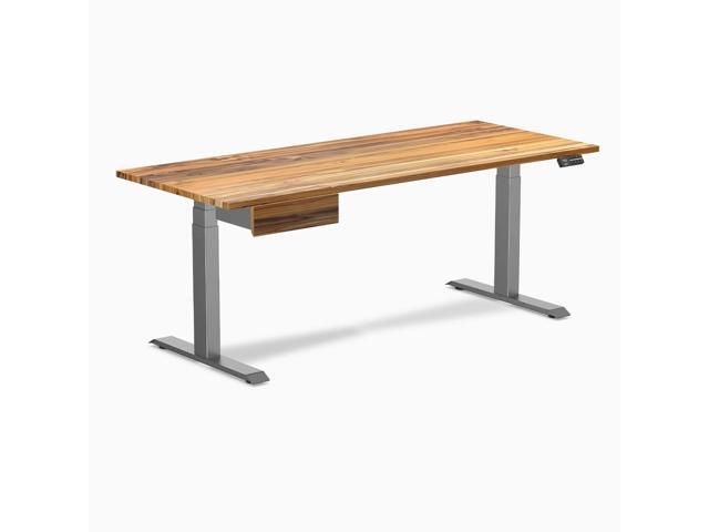 Desky Dual Hardwood Standing Desk With Drawer - Teak / 72 x 30 in / Space Gray