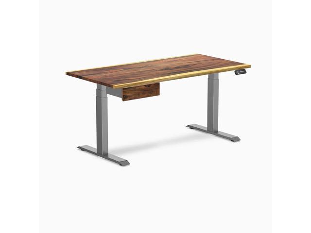 Desky Dual Hardwood Standing Desk With Drawer - Saman / 60 x 30 in / Space Gray
