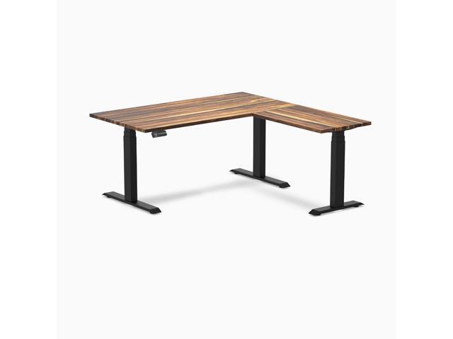 Desky Hardwood L-Shape Sit Stand Desk - Pheasantwood / 60 x 30 x 62 x 20 in / Matte Black