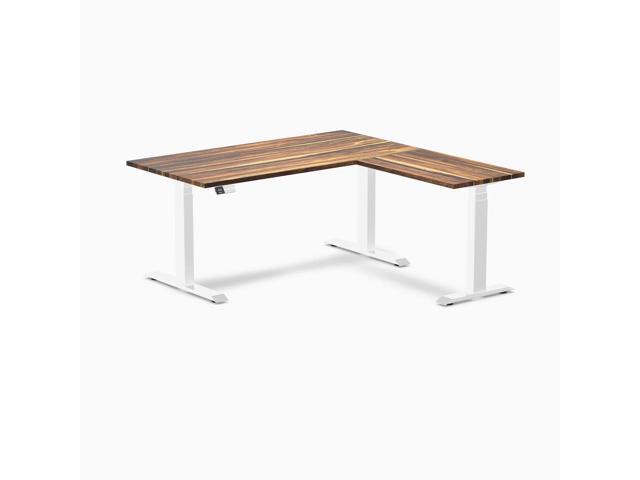 Desky Hardwood L-Shape Sit Stand Desk - Pheasantwood / 60 x 30 x 62 x 20 in / White