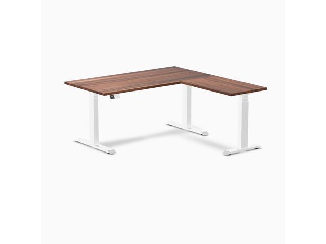 Desky Hardwood L-Shape Sit Stand Desk - Walnut / 60 x 30 x 62 x 20 in / White