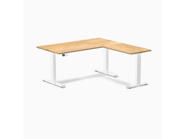 Desky Hardwood L-Shape Sit Stand Desk - White Oak / 60 x 30 x 62 x 20 in / White
