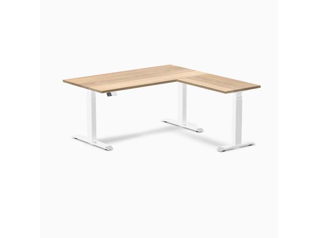 Desky Hardwood L-Shape Sit Stand Desk - White Ash / 60 x 30 x 62 x 20 in / White