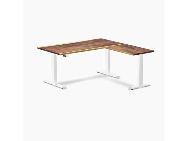 Desky Hardwood L-Shape Sit Stand Desk - Saman / 60 x 30 x 62 x 20 in / White