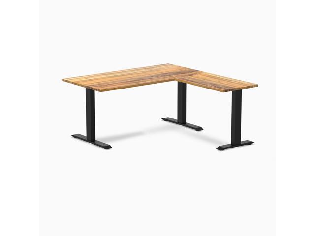 Desky Zero Hardwood L-Shape Office Desk - Teak / 60 x 30 x 62 x 20 in / Matte Black